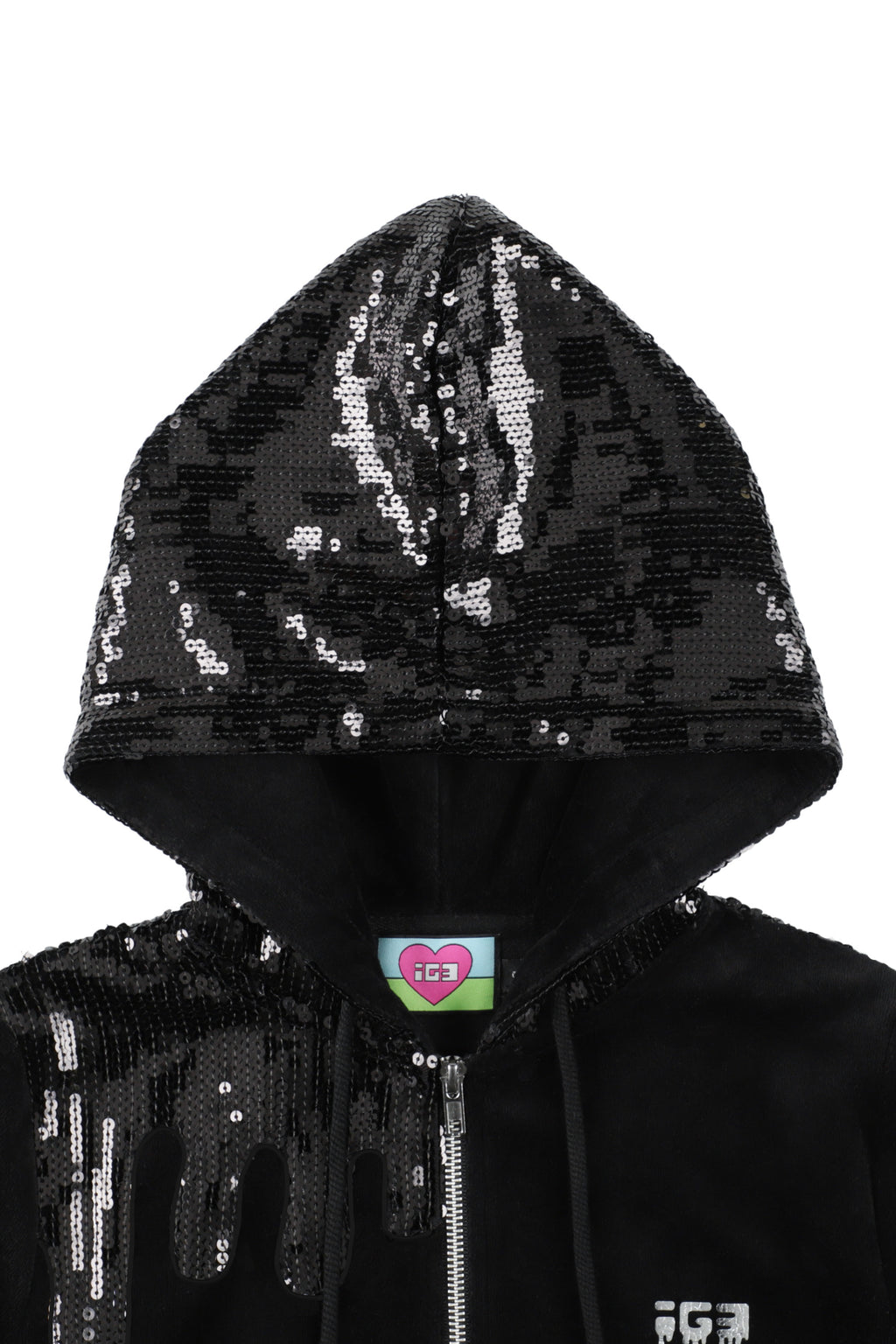 Melt Velour Zip Hoodie Black Sequin