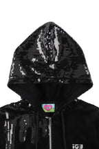 Melt Velour Zip Hoodie Black Sequin