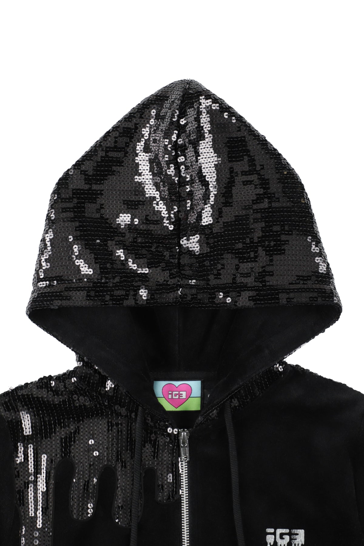 Melt Velour Zip Hoodie Black Sequin
