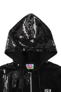 Melt Velour Zip Hoodie Black Sequin