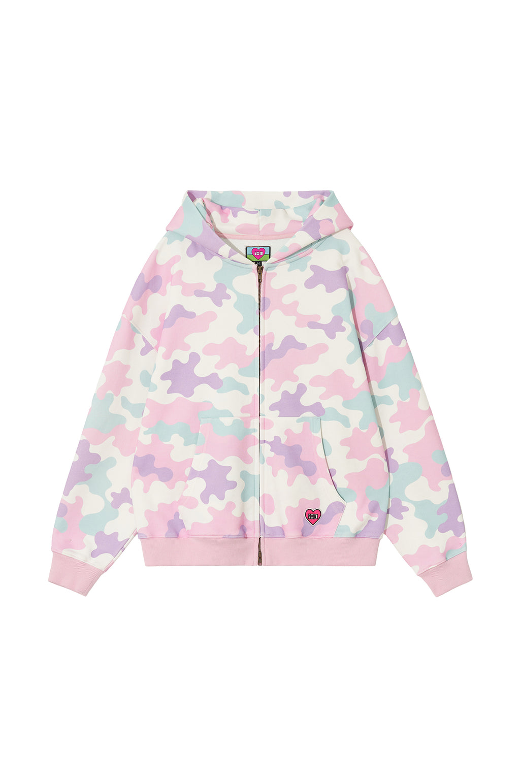 KAWAII CAMO WAFFLE ZIP HOODIE PINK