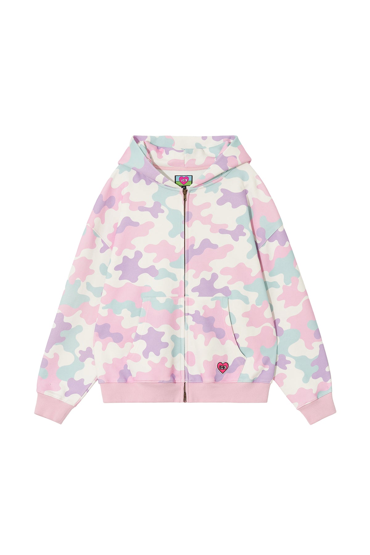 KAWAII CAMO WAFFLE ZIP HOODIE PINK