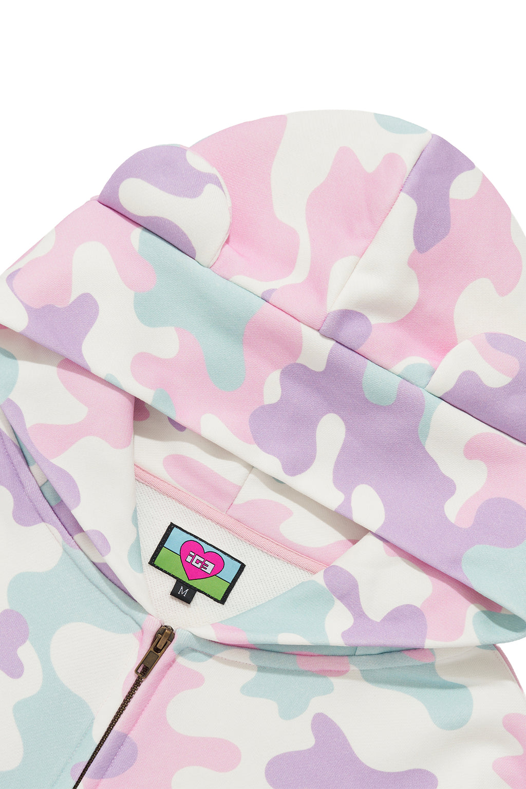 KAWAII CAMO WAFFLE ZIP HOODIE PINK