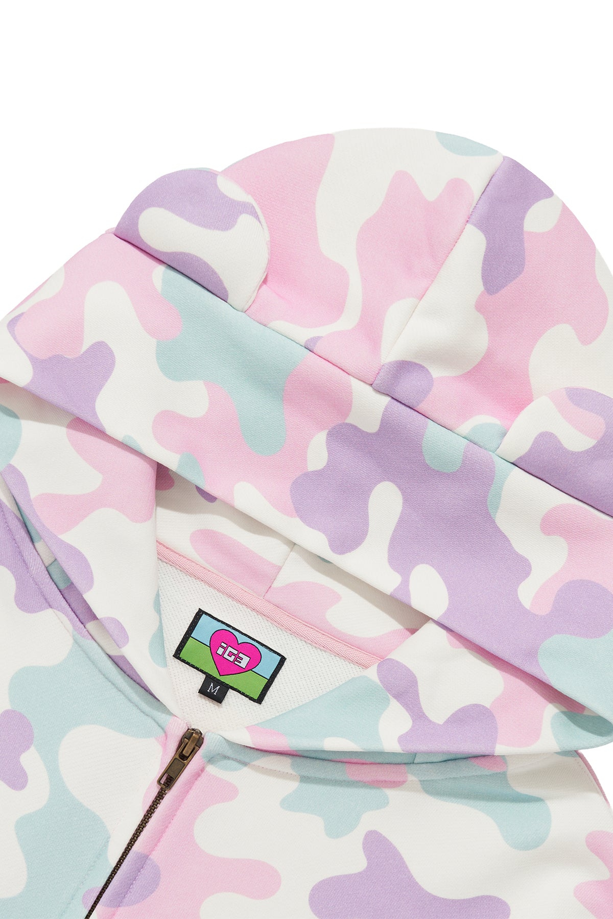 KAWAII CAMO WAFFLE ZIP HOODIE PINK
