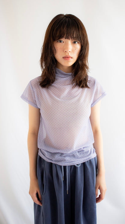 Dot sheer mock neck S\S tee (lavender)