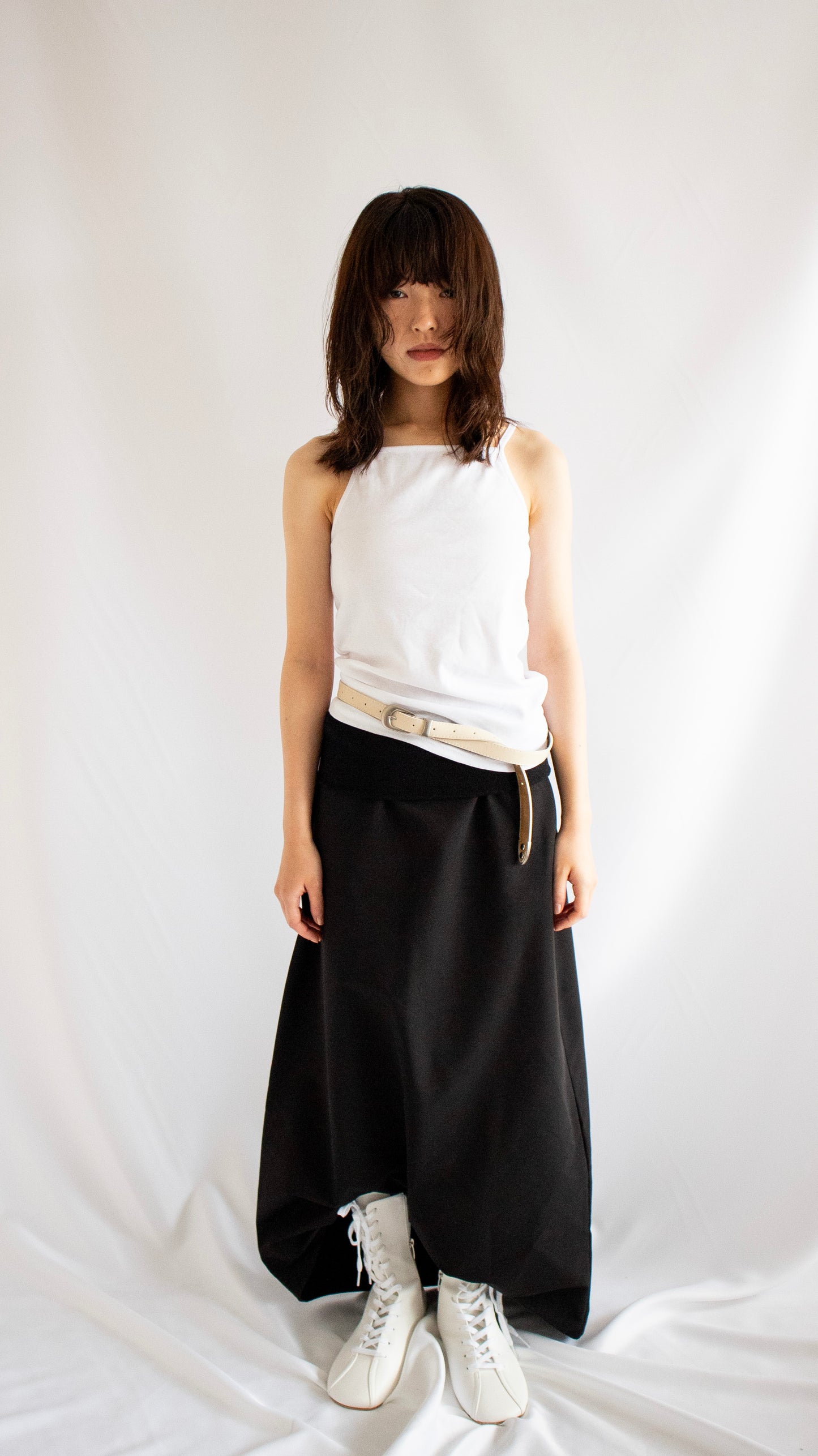 Fold over long skirt (black)