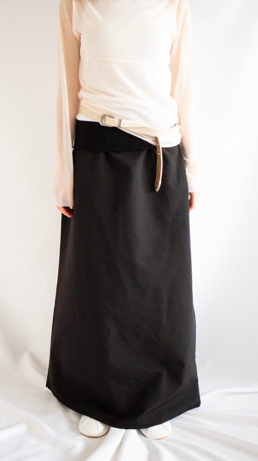 Fold over long skirt (black)