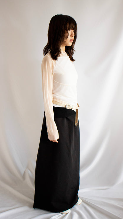 Fold over long skirt (black)