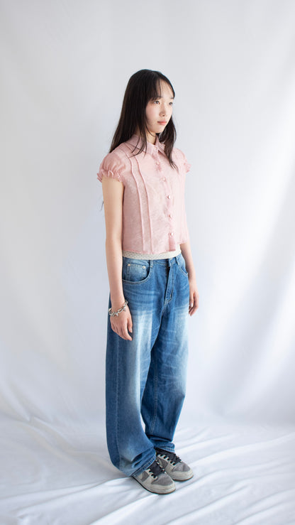 Frill tafetta puff shirt (pink)