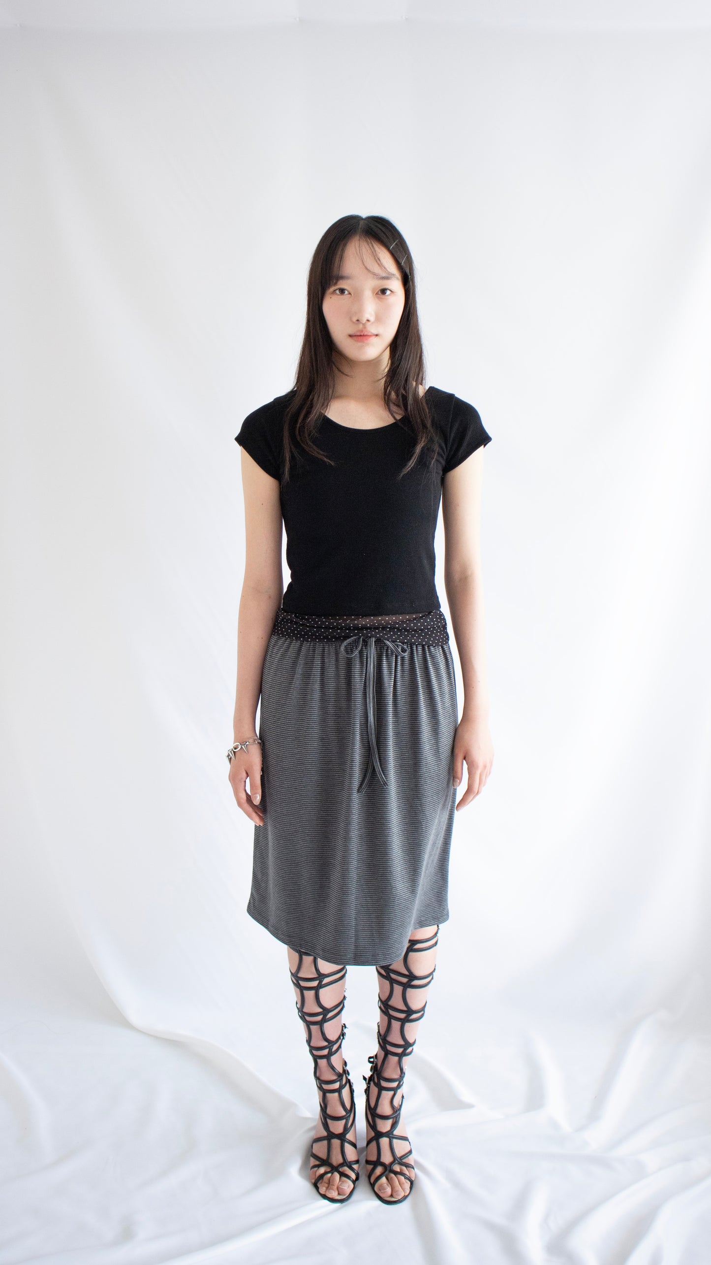 Stripe midi relax skirt (black)