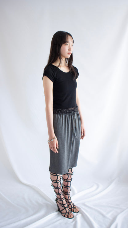 Stripe midi relax skirt (black)