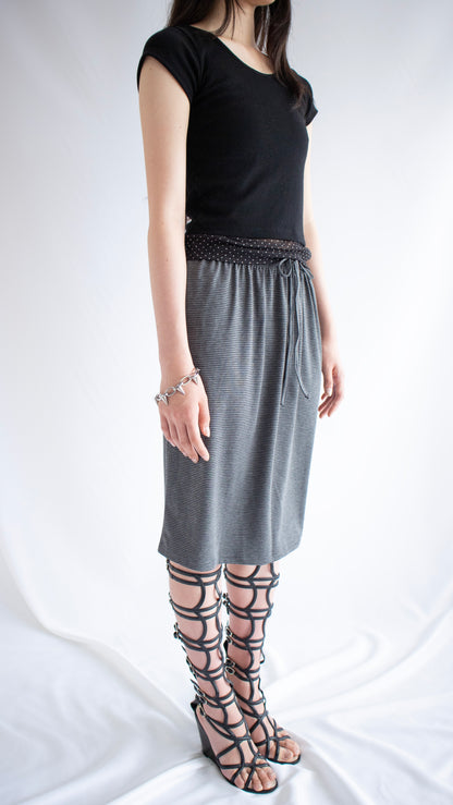 Stripe midi relax skirt (black)