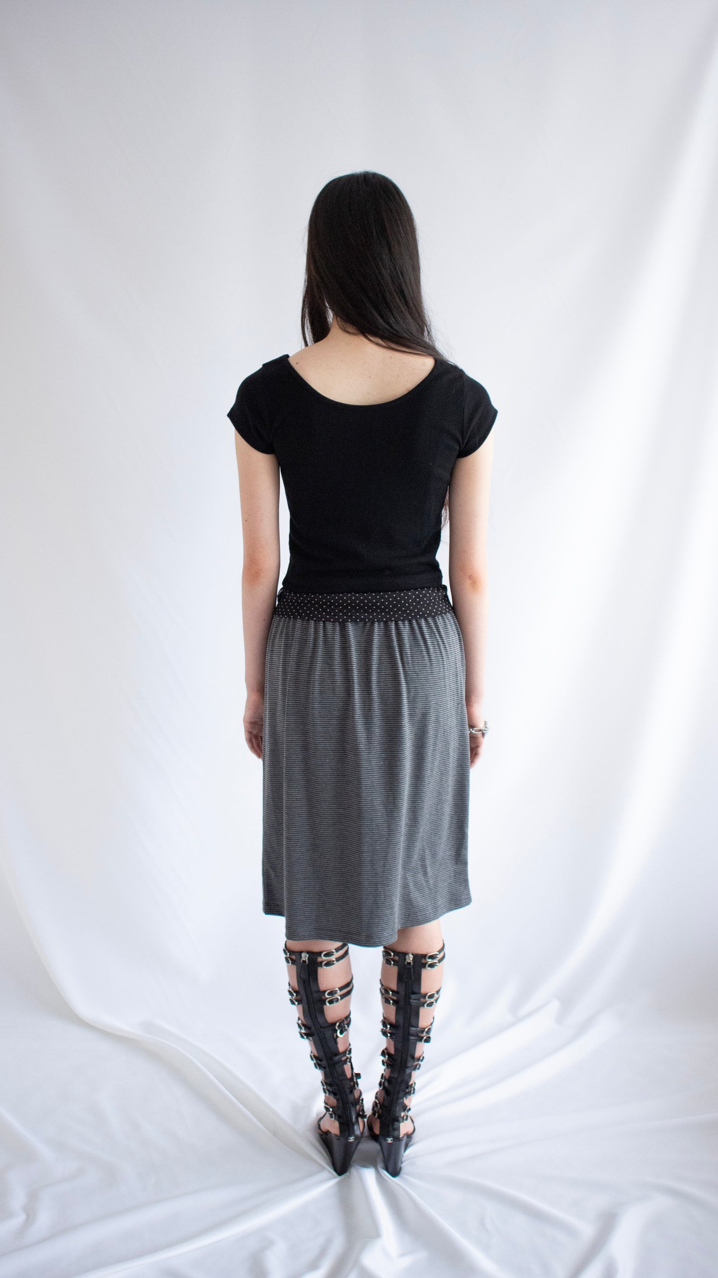 Stripe midi relax skirt (black)