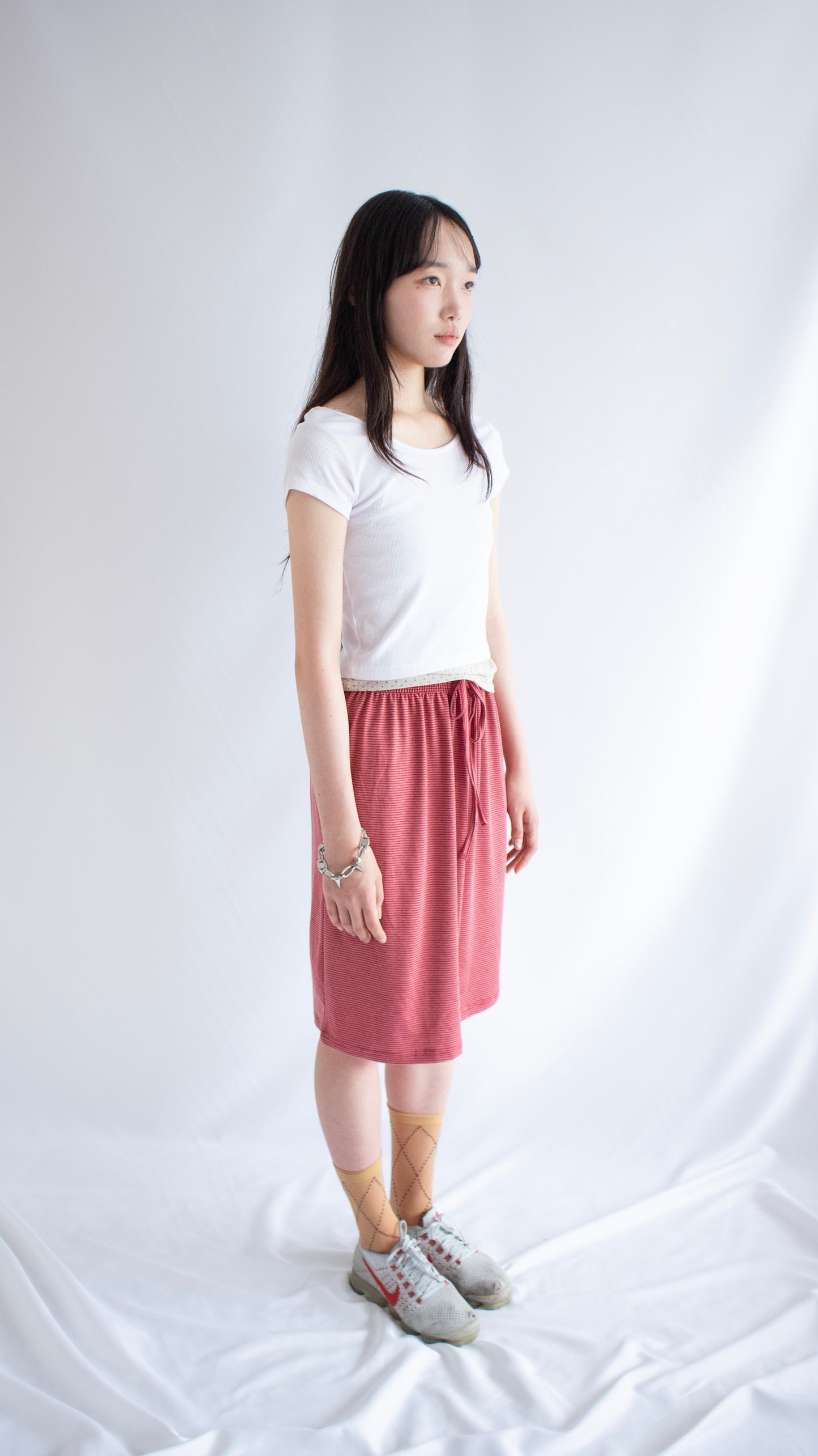 Stripe midi relax skirt (red)