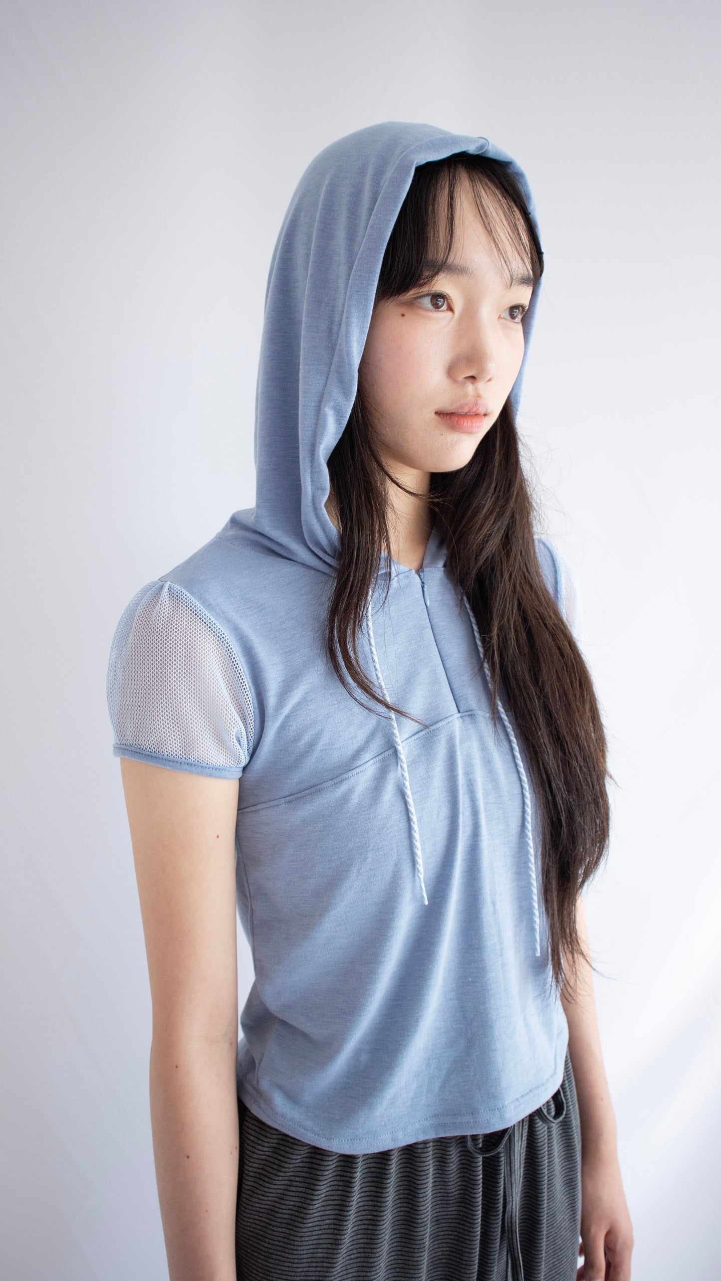 Half zip mesh hoodie (sky blue)