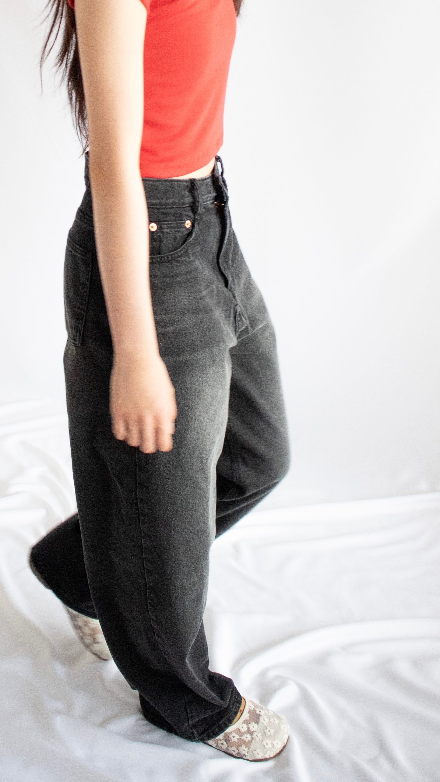 Black loose fit denim (black)