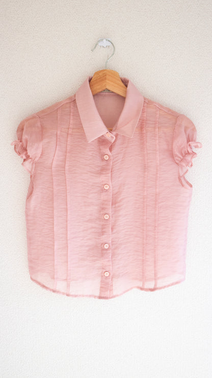 Frill tafetta puff shirt (pink)