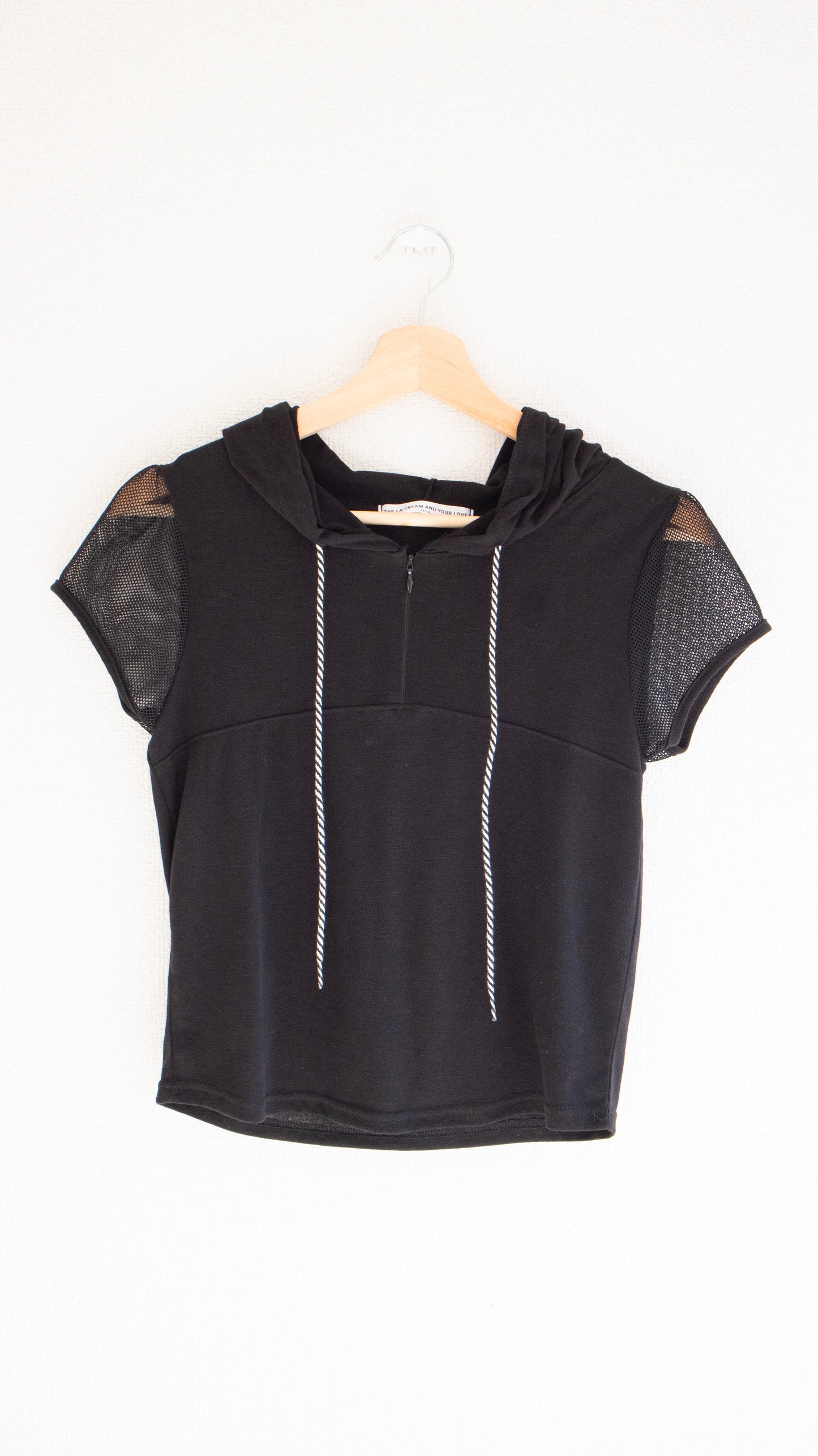 Half zip mesh hoodie (black)