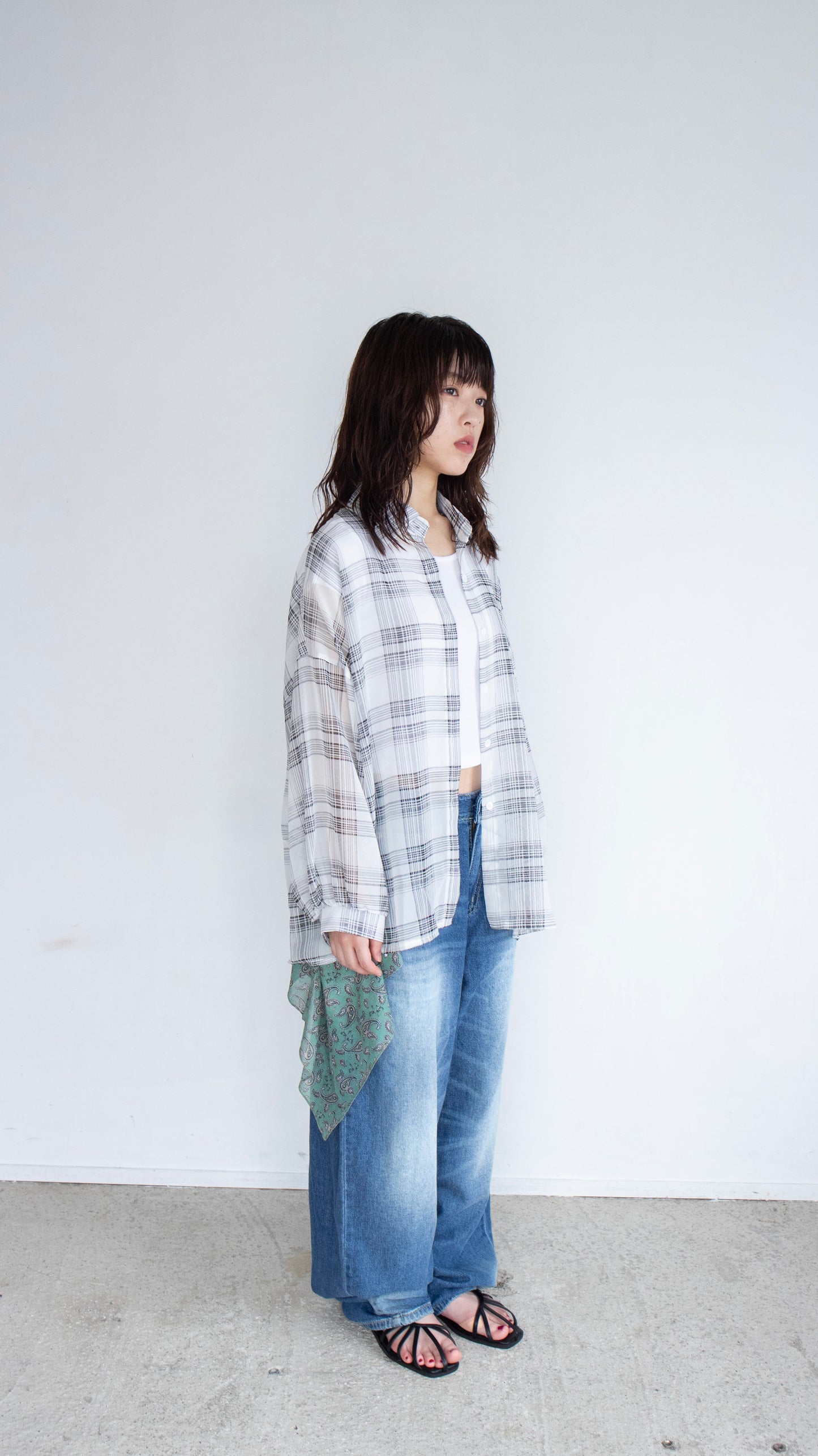 Sheer check shirts (ivory)