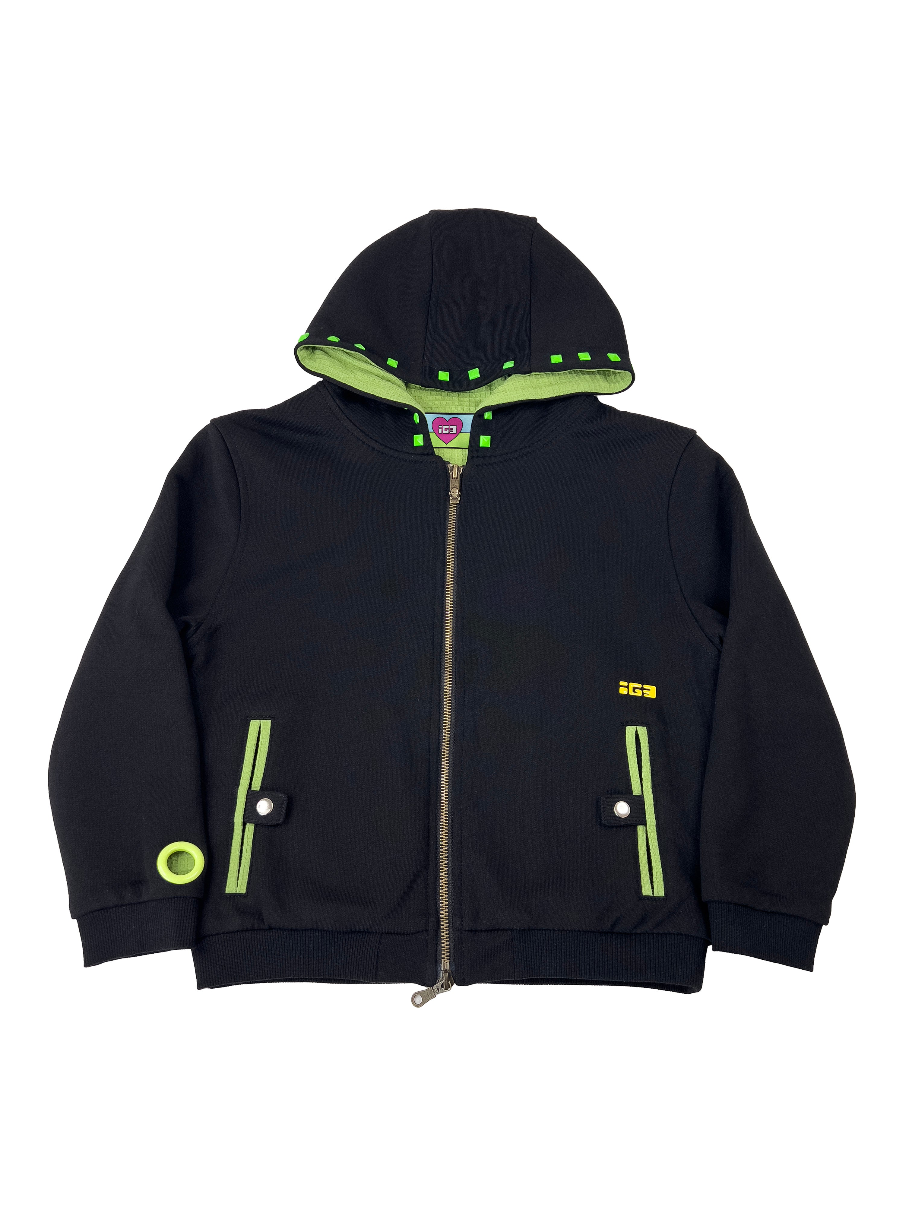 Monster Stud 3/4 Zip Hoodie(Black)