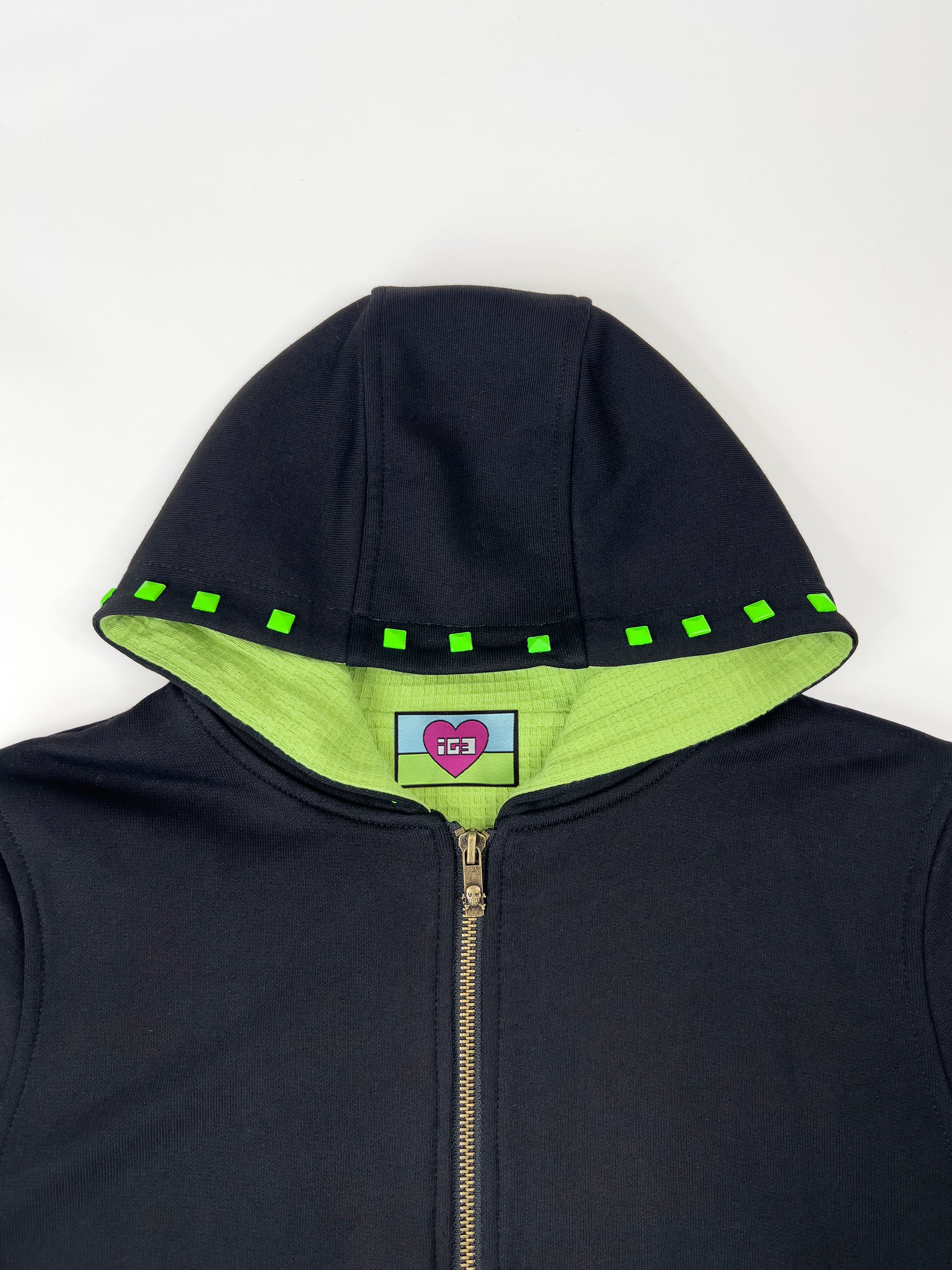 Monster Stud 3/4 Zip Hoodie(Black)