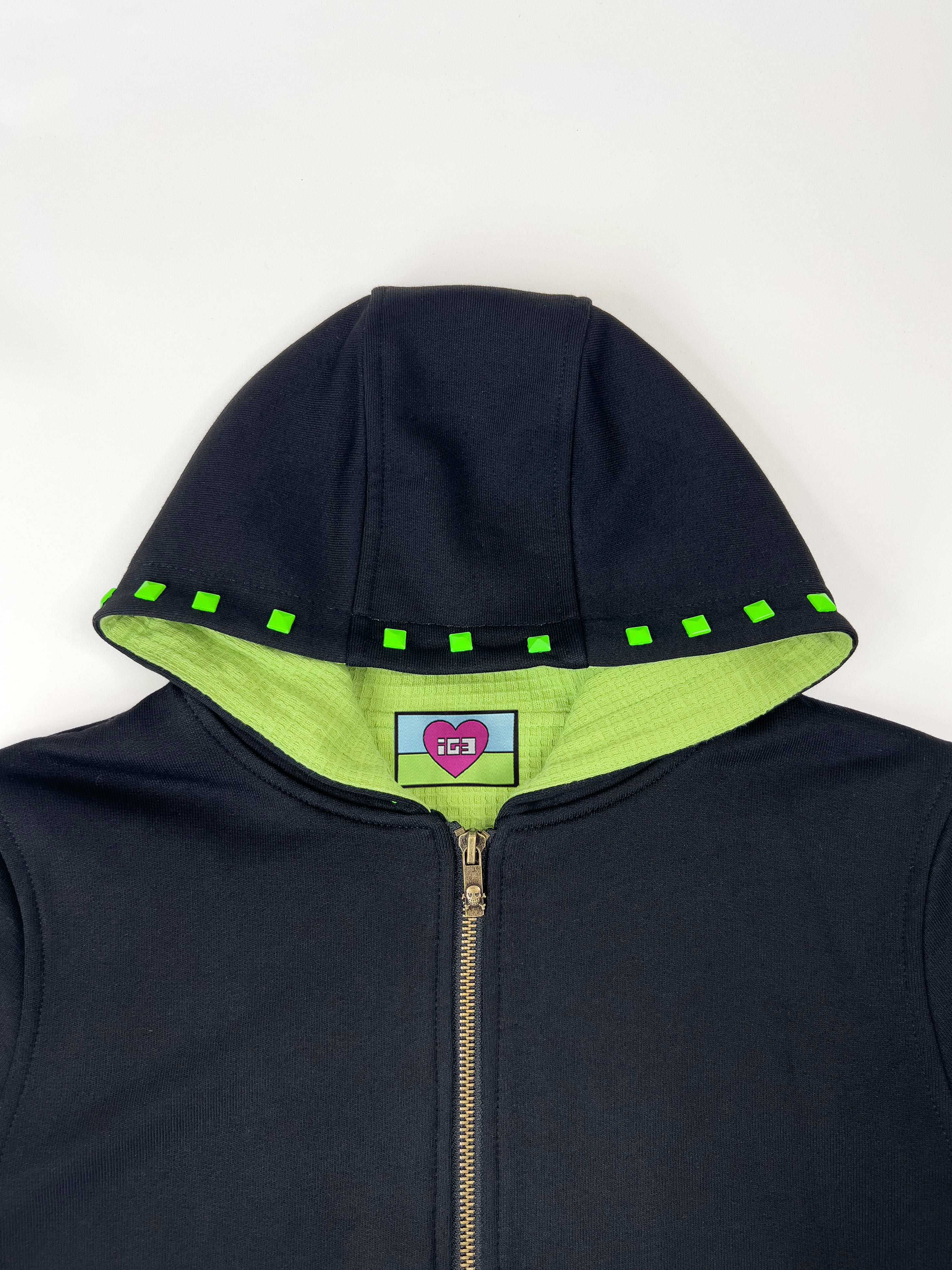 Monster Stud 3/4 Zip Hoodie(Black)