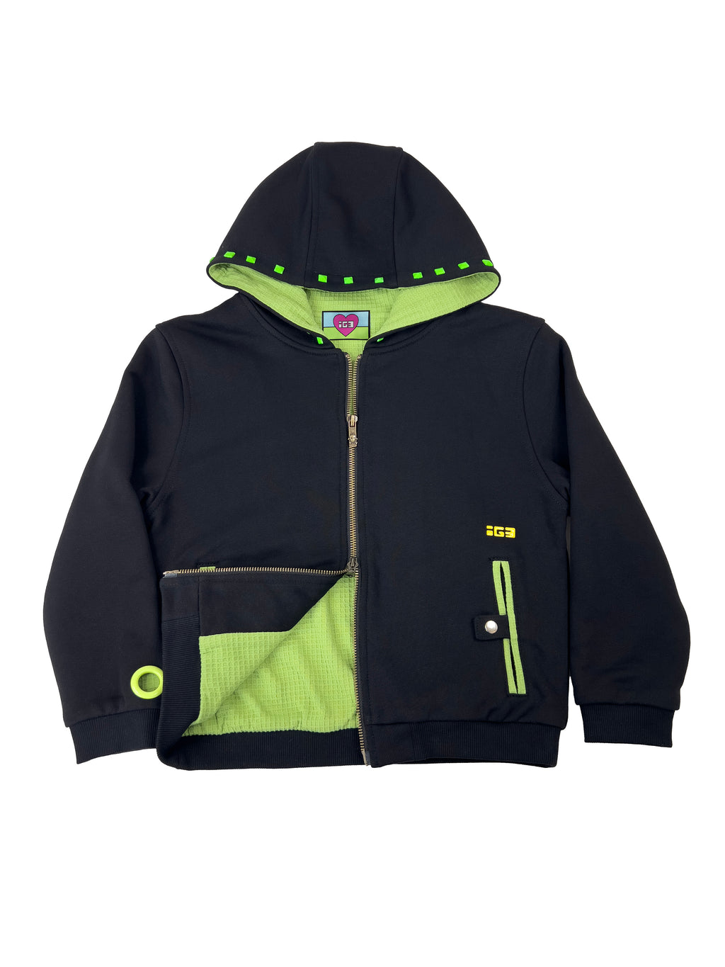 Monster Stud 3/4 Zip Hoodie(Black)