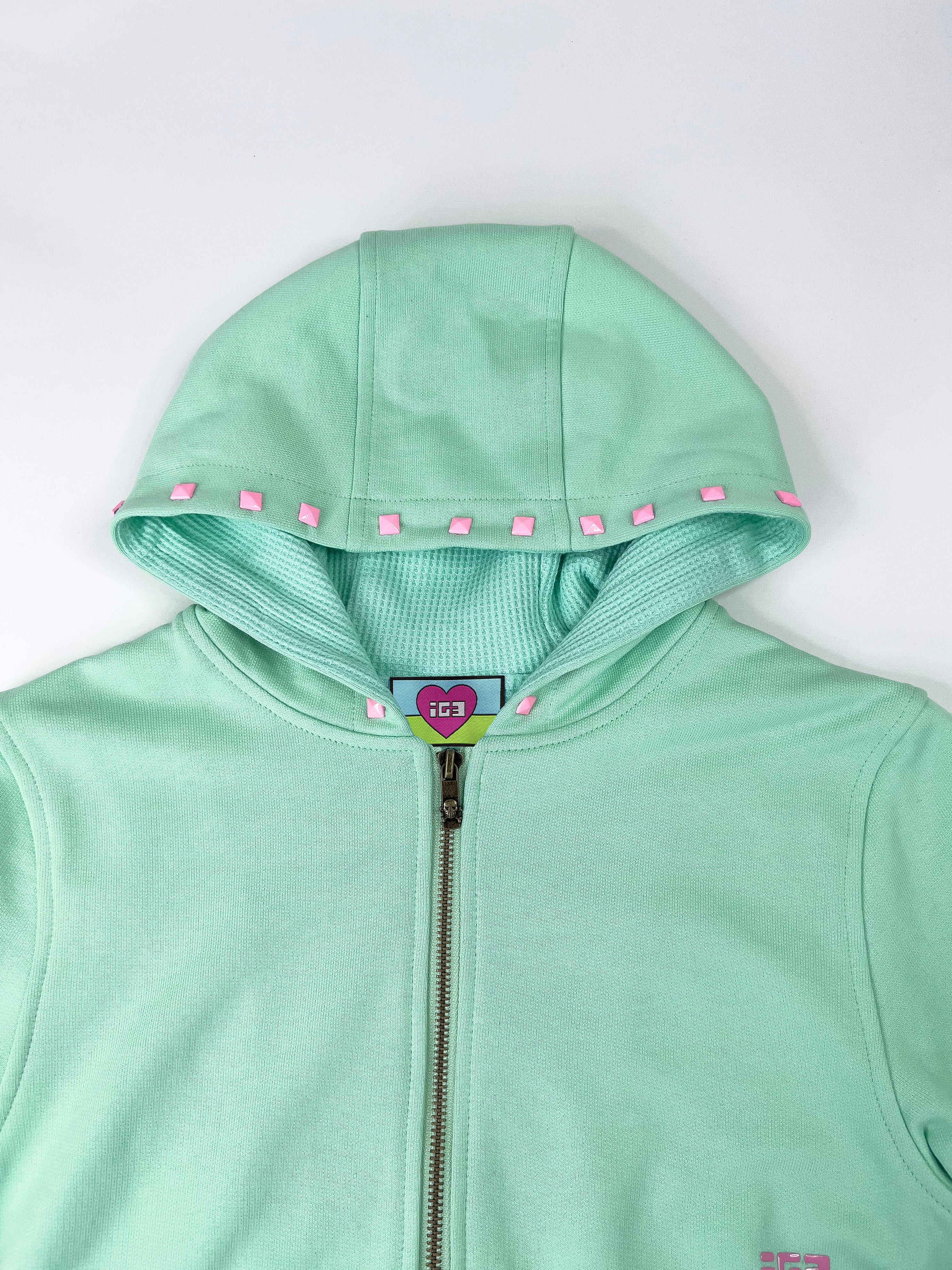 Monster Stud 3/4 Zip Hoodie (Mint)