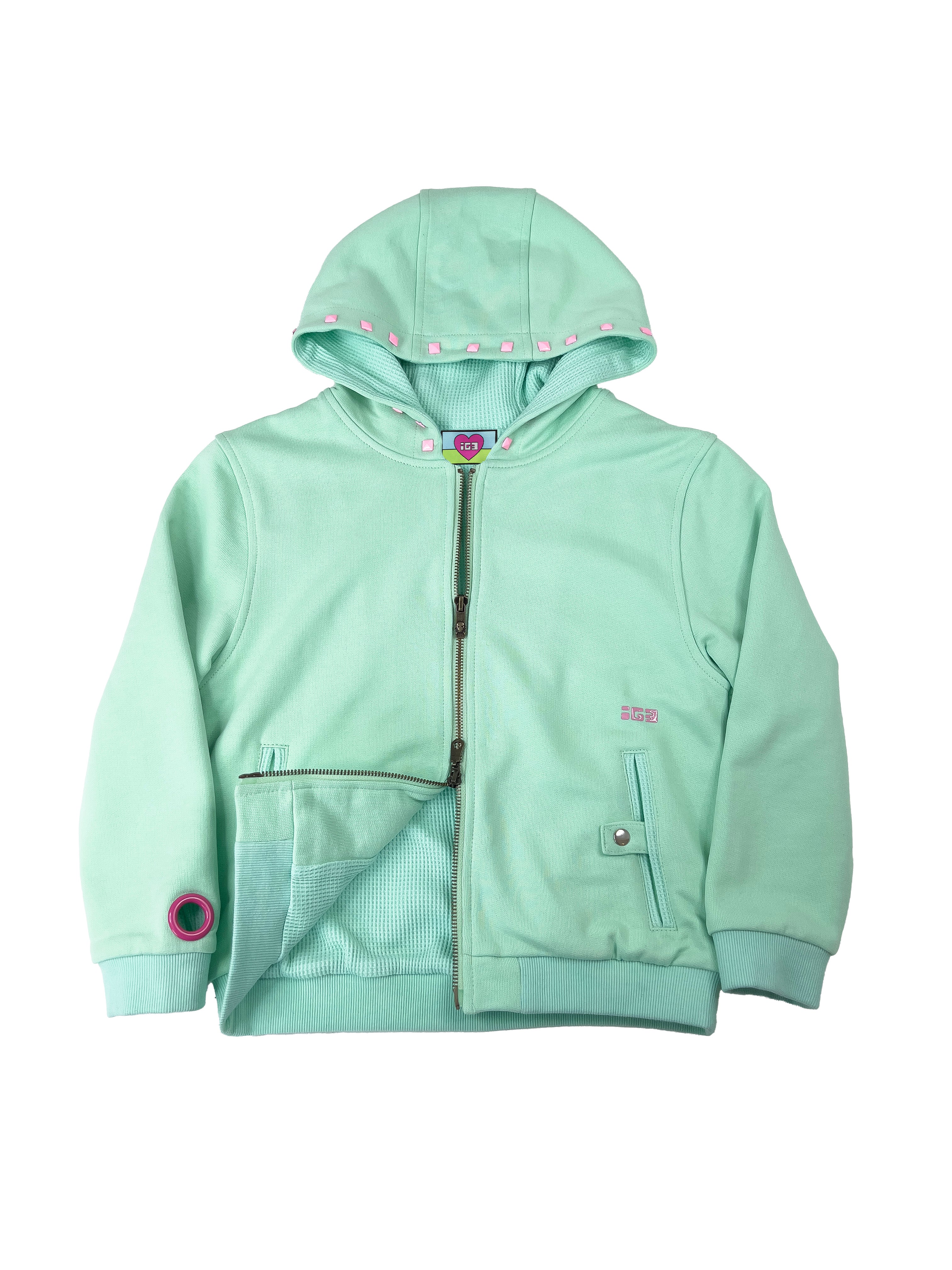 Monster Stud 3/4 Zip Hoodie (Mint)