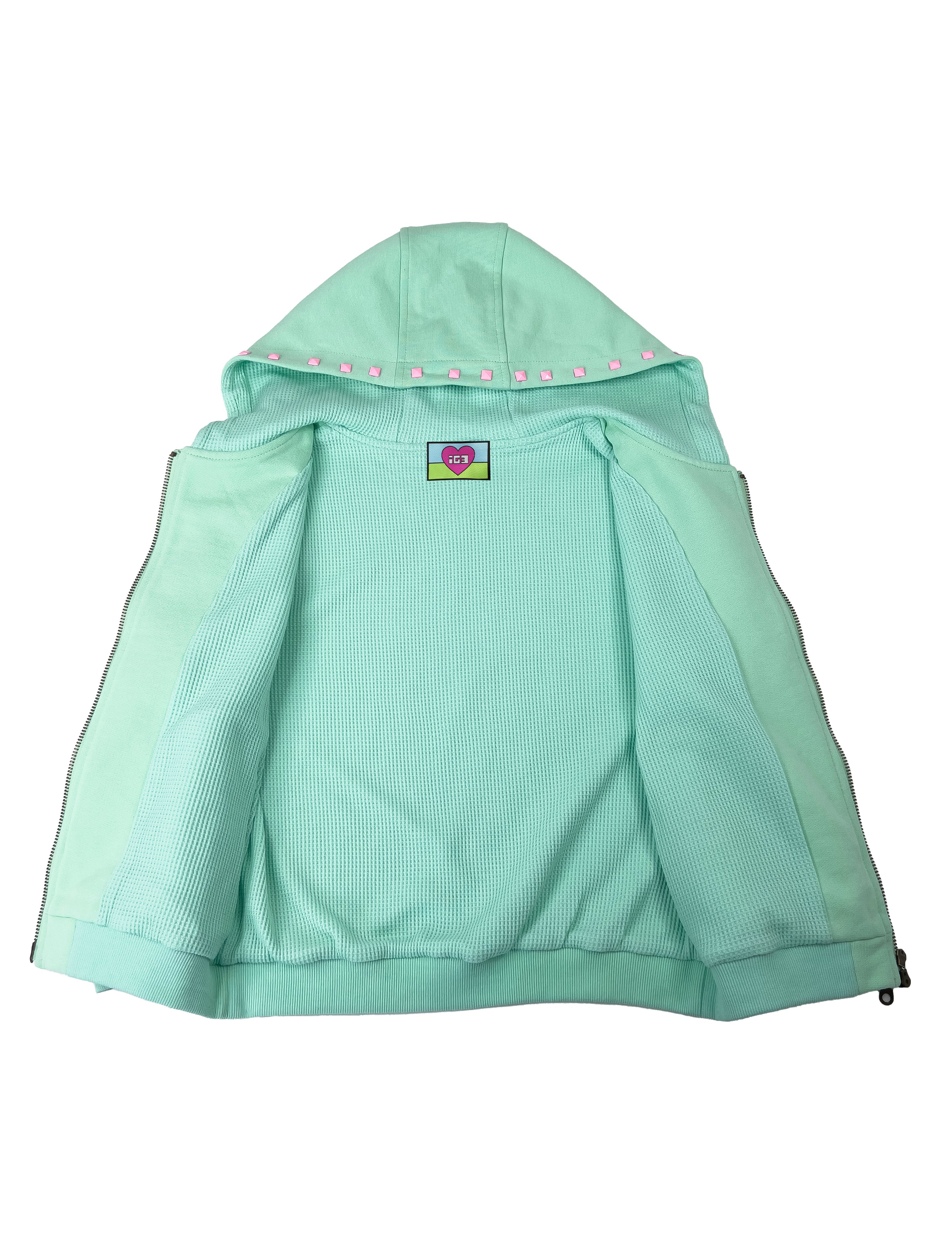 Monster Stud 3/4 Zip Hoodie (Mint)
