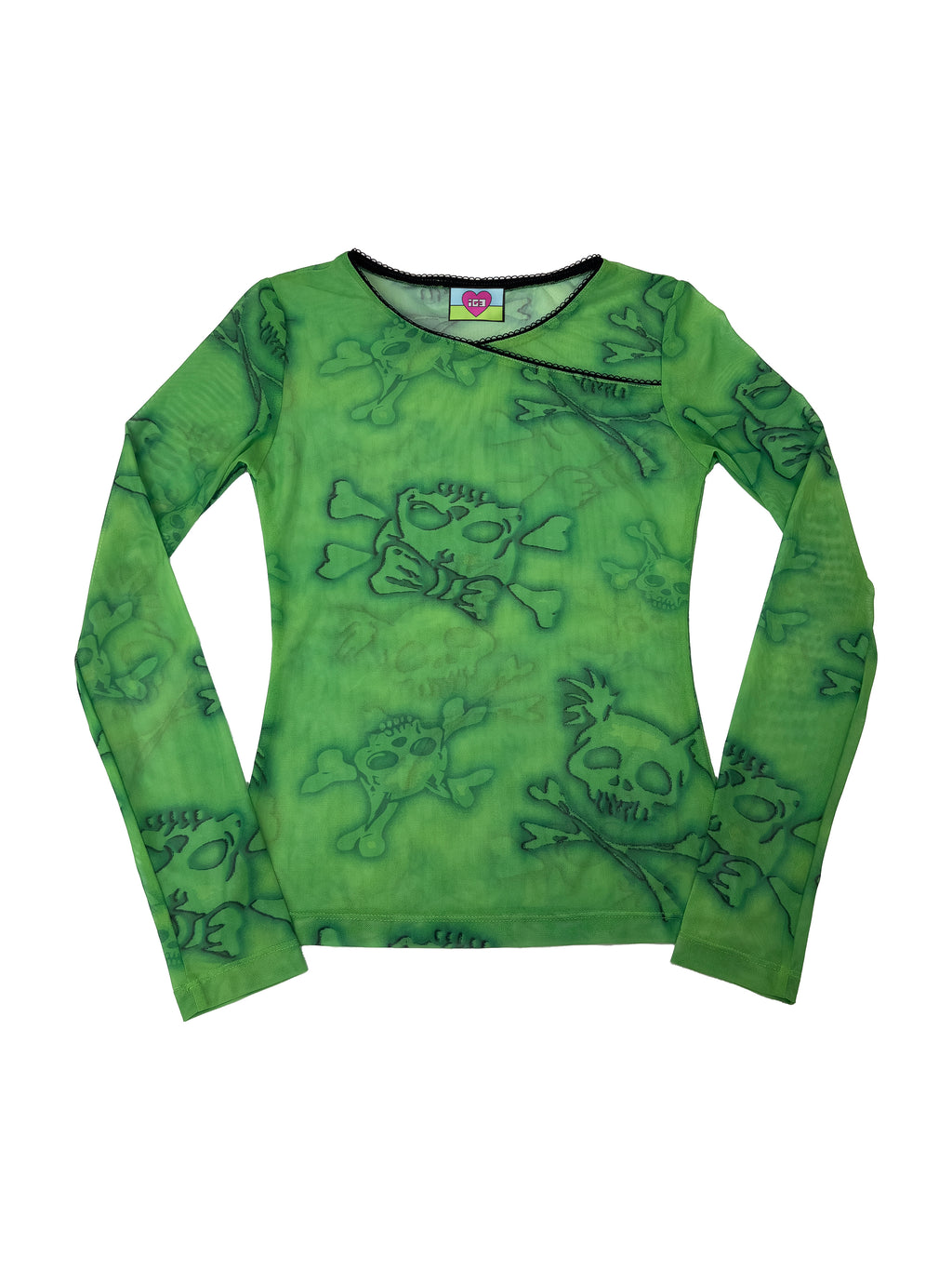 Skull Print Long Sleeve Mesh Top