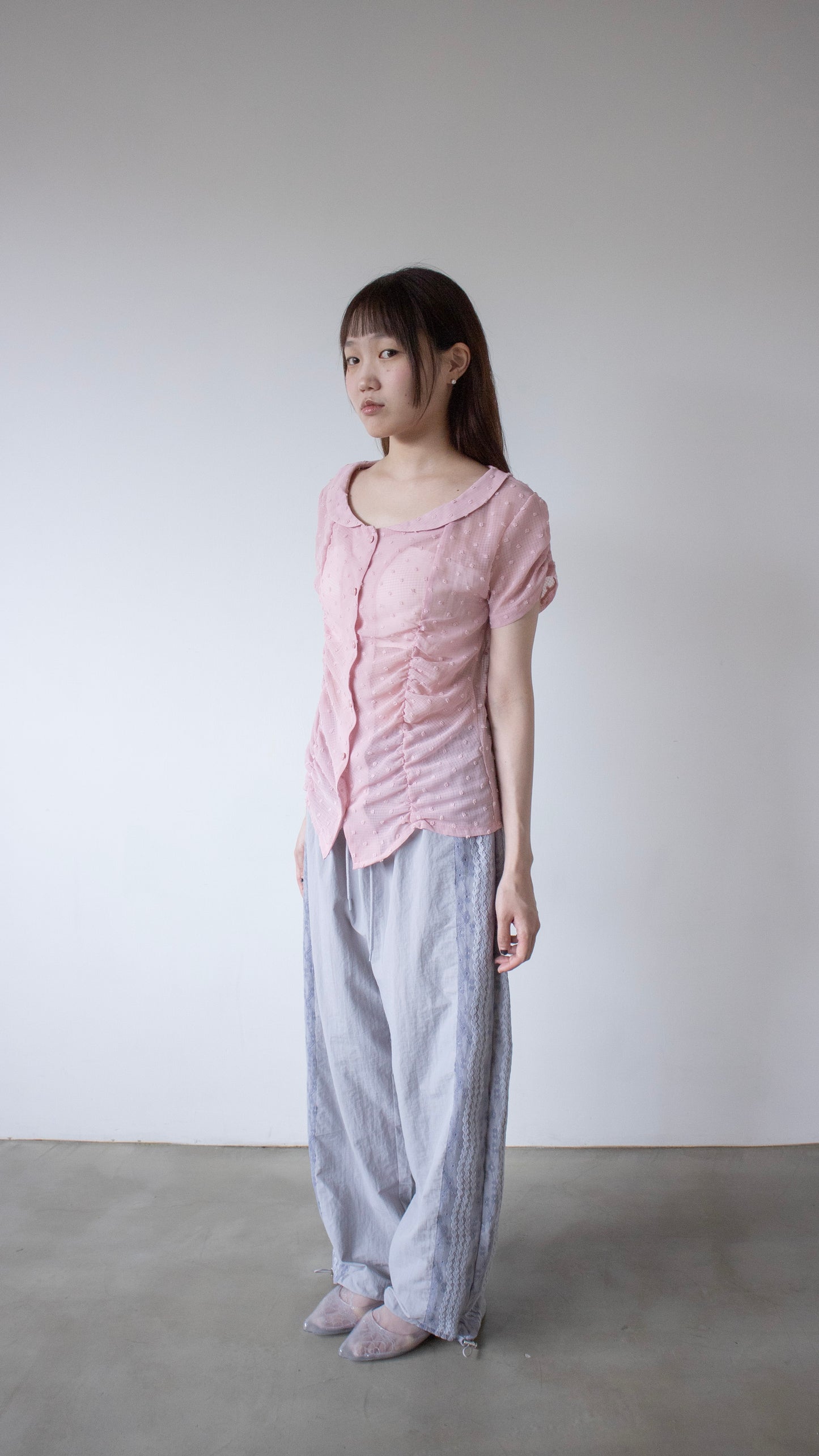 French knot sheer blouse (pink)