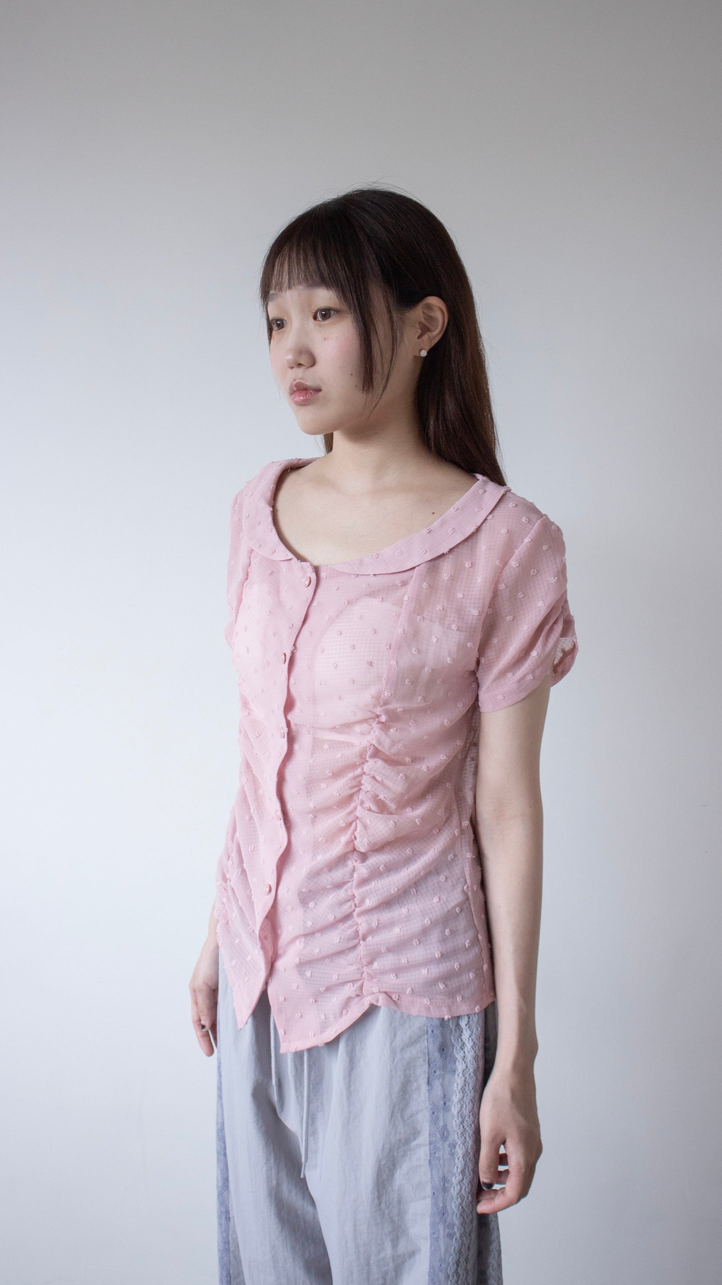 French knot sheer blouse (pink)