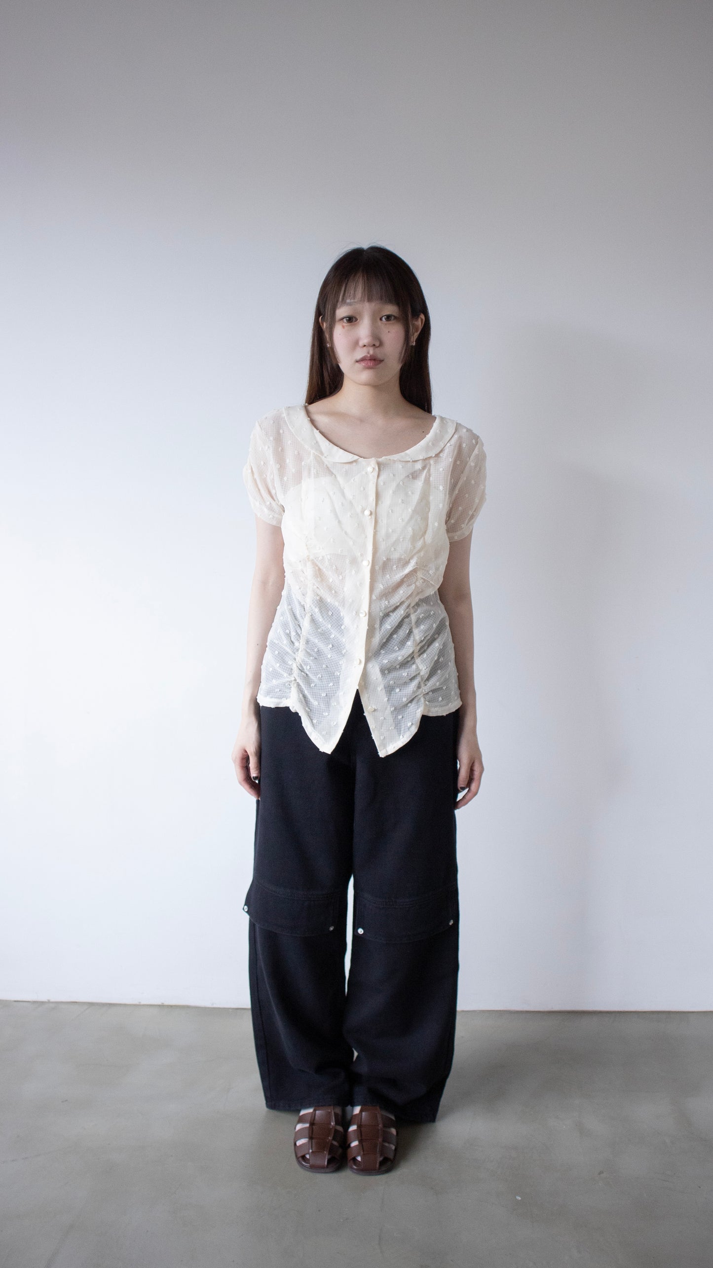 French knot sheer blouse (ivory)