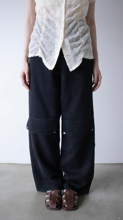 Cotton flap straight pants (black)