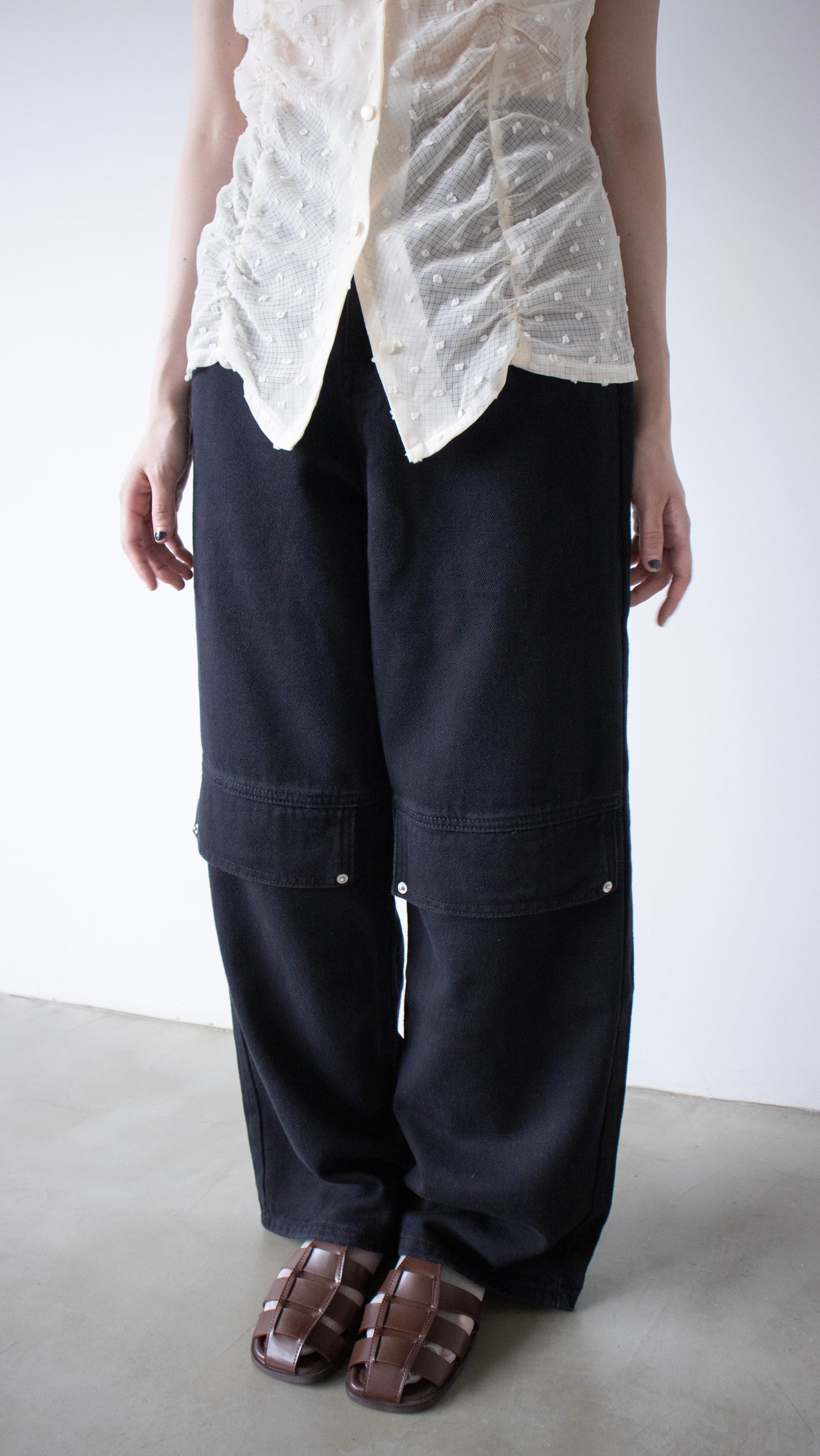 Cotton flap straight pants (black)