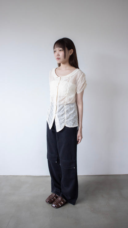 French knot sheer blouse (ivory)