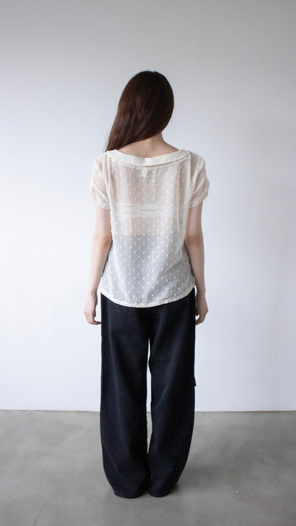 French knot sheer blouse (ivory)