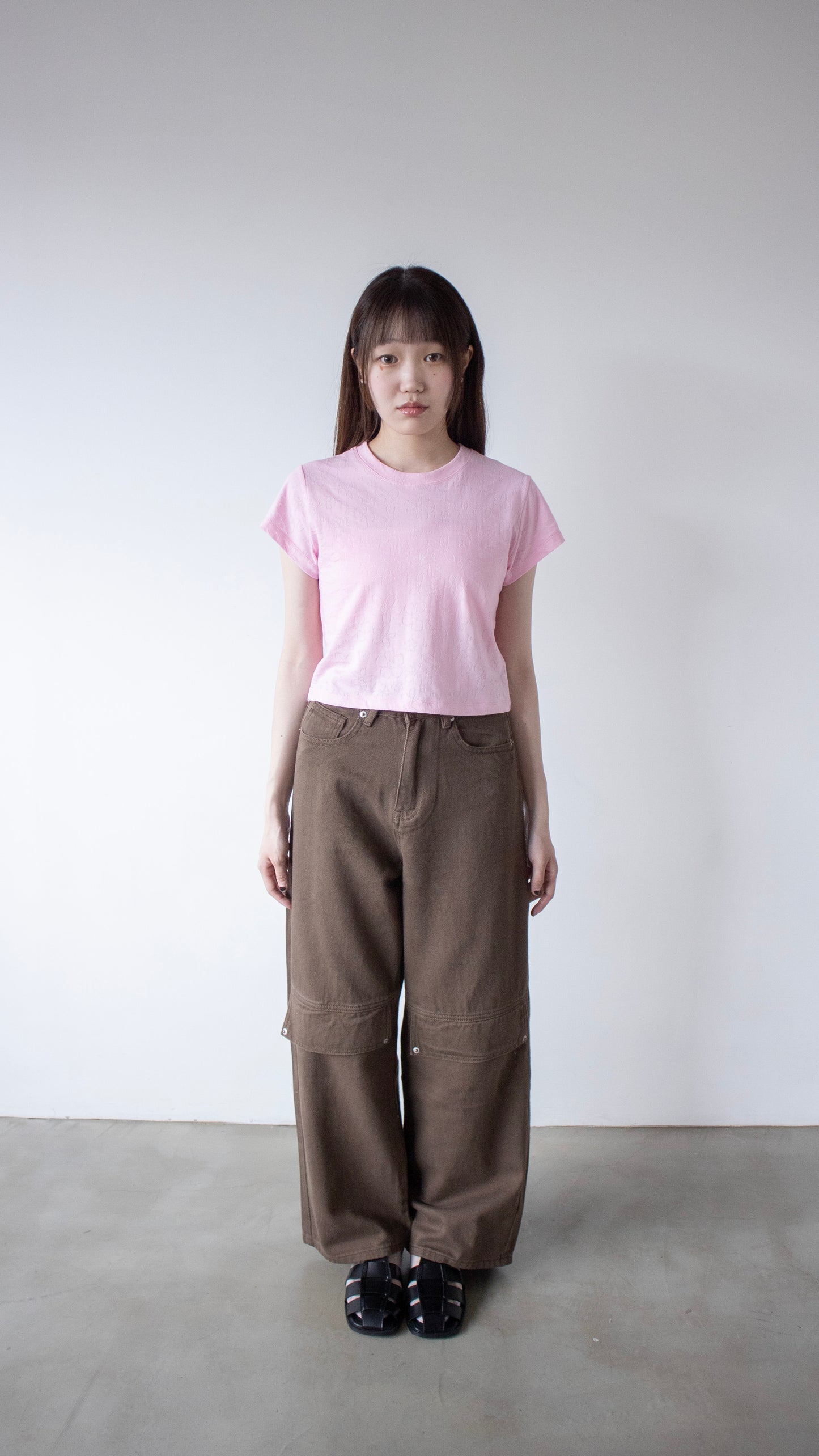 Cotton flap straight pants (brown)