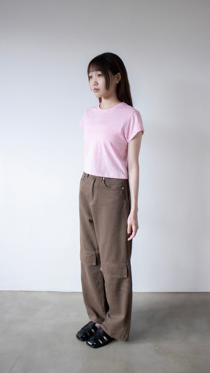 Cotton flap straight pants (brown)