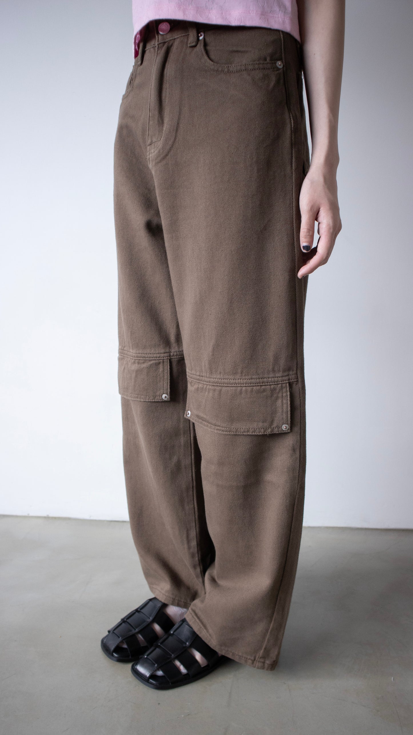 Cotton flap straight pants (brown)