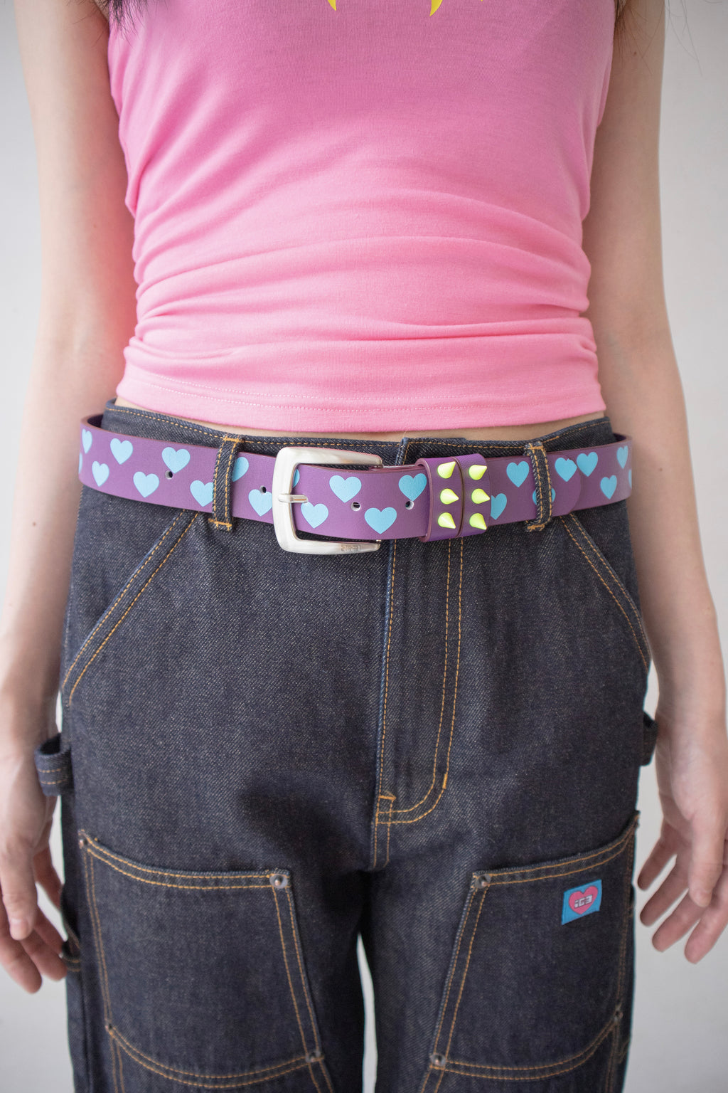Love Studded Leather Belt (Purple)
