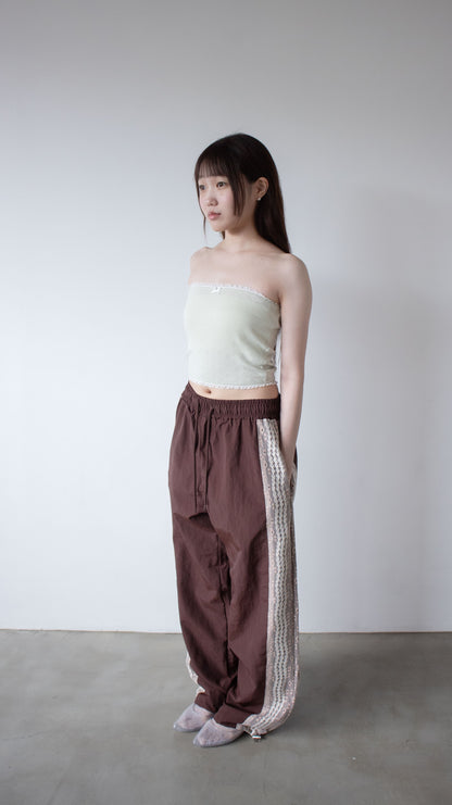 Lace nylon track pants (brown)