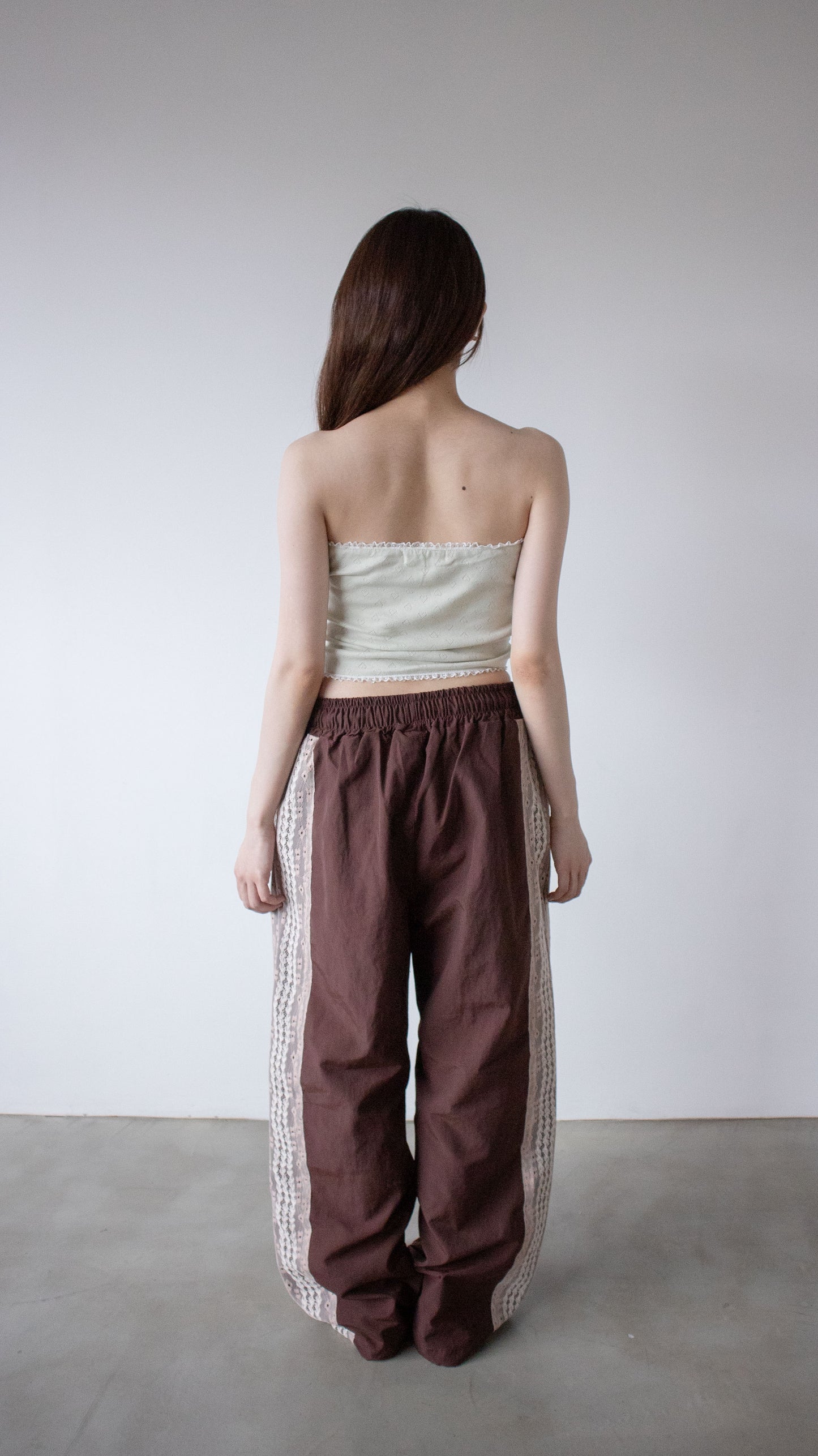 Lace nylon track pants (brown)