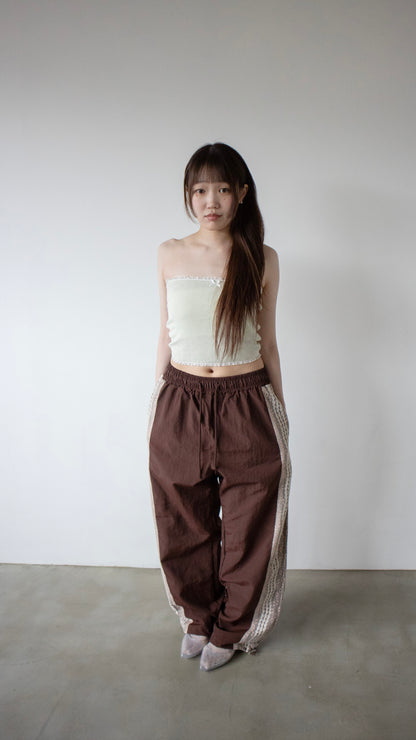 Lace nylon track pants (brown)