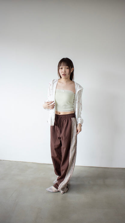 Lace nylon track pants (brown)