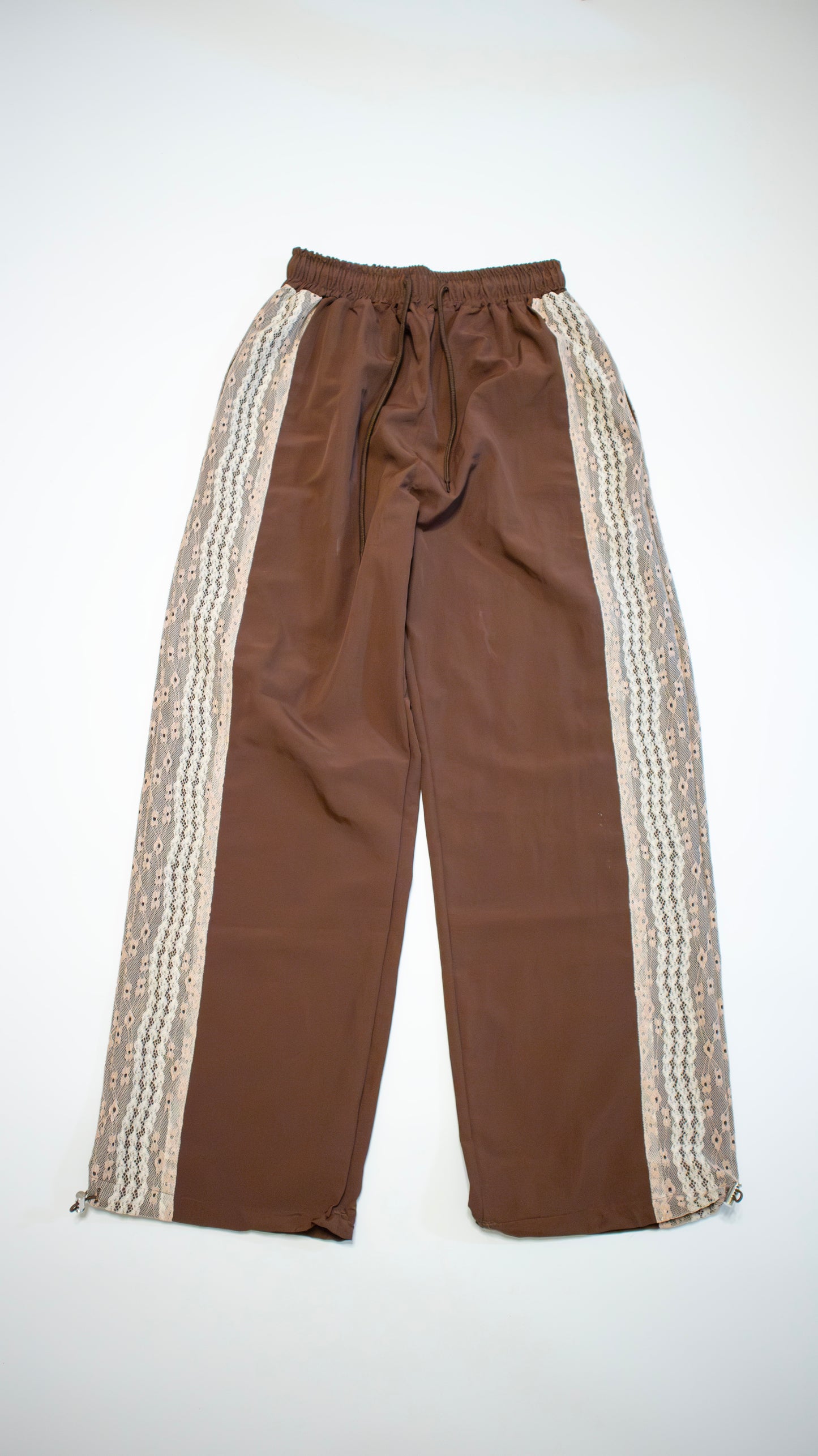 Lace nylon track pants (brown)