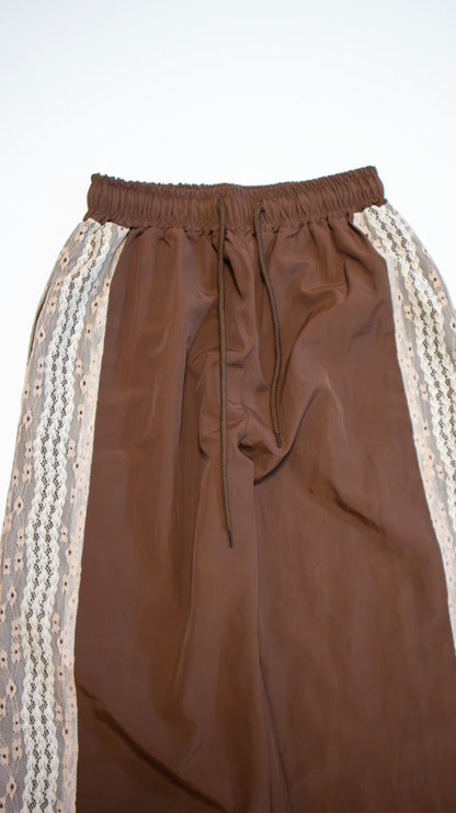 Lace nylon track pants (brown)