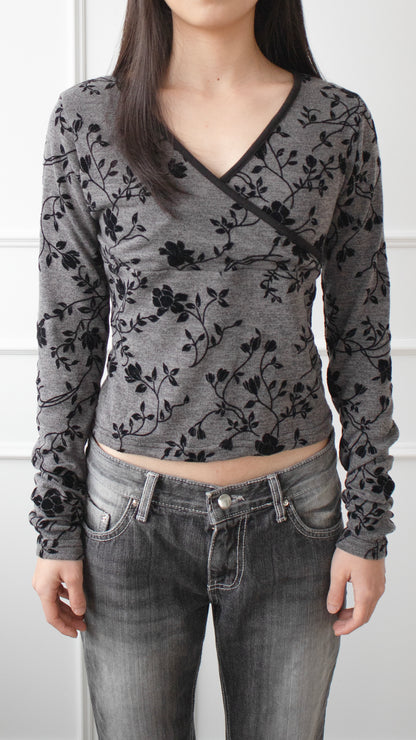 Flocked flower L/S Tee (gray)