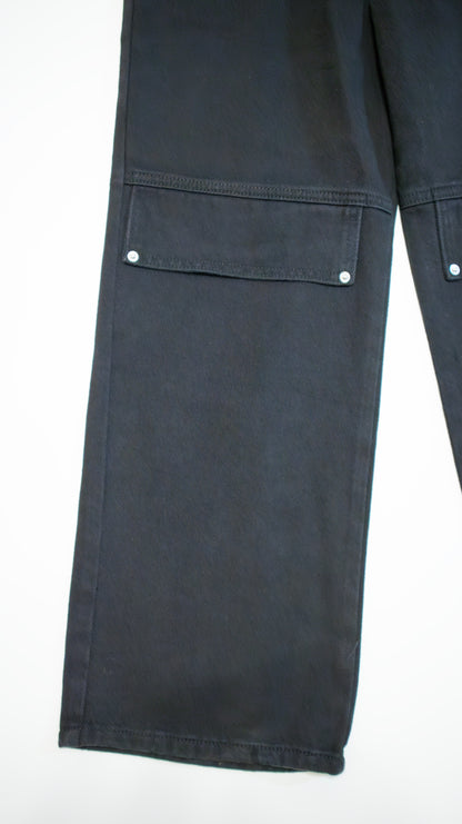 Cotton flap straight pants (black)